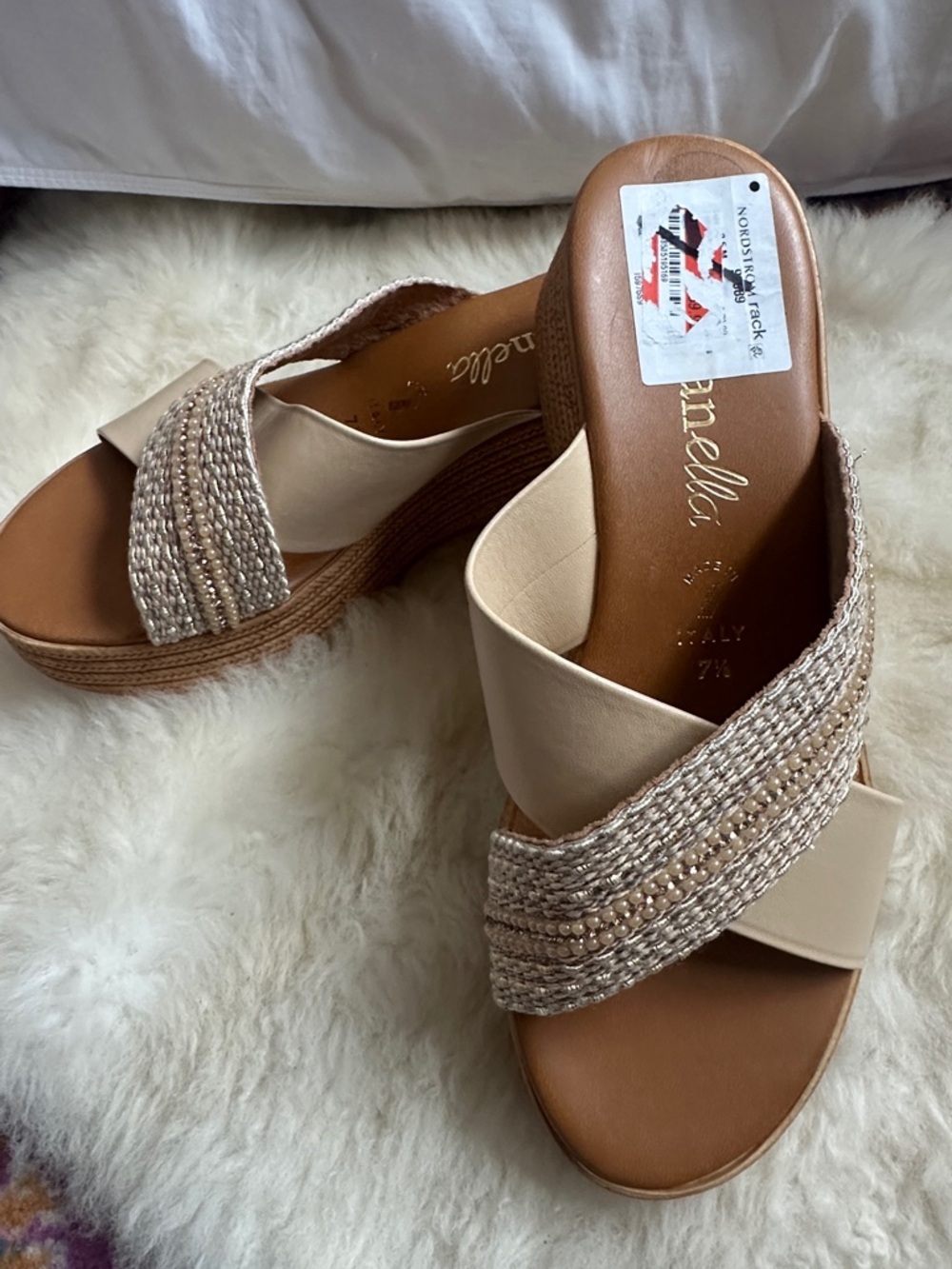 Toscanella Neutral Braided Crisscross Beige Cream Boho Slip On Sandals